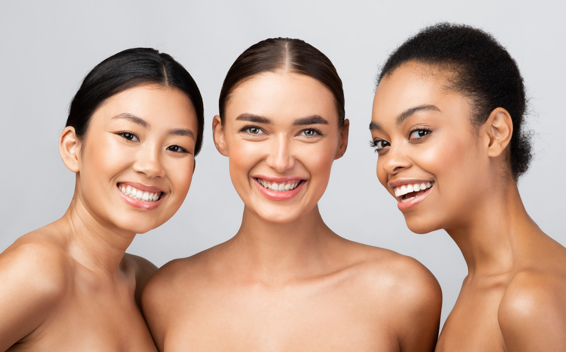 three diverse models women smiling posing shirtles2