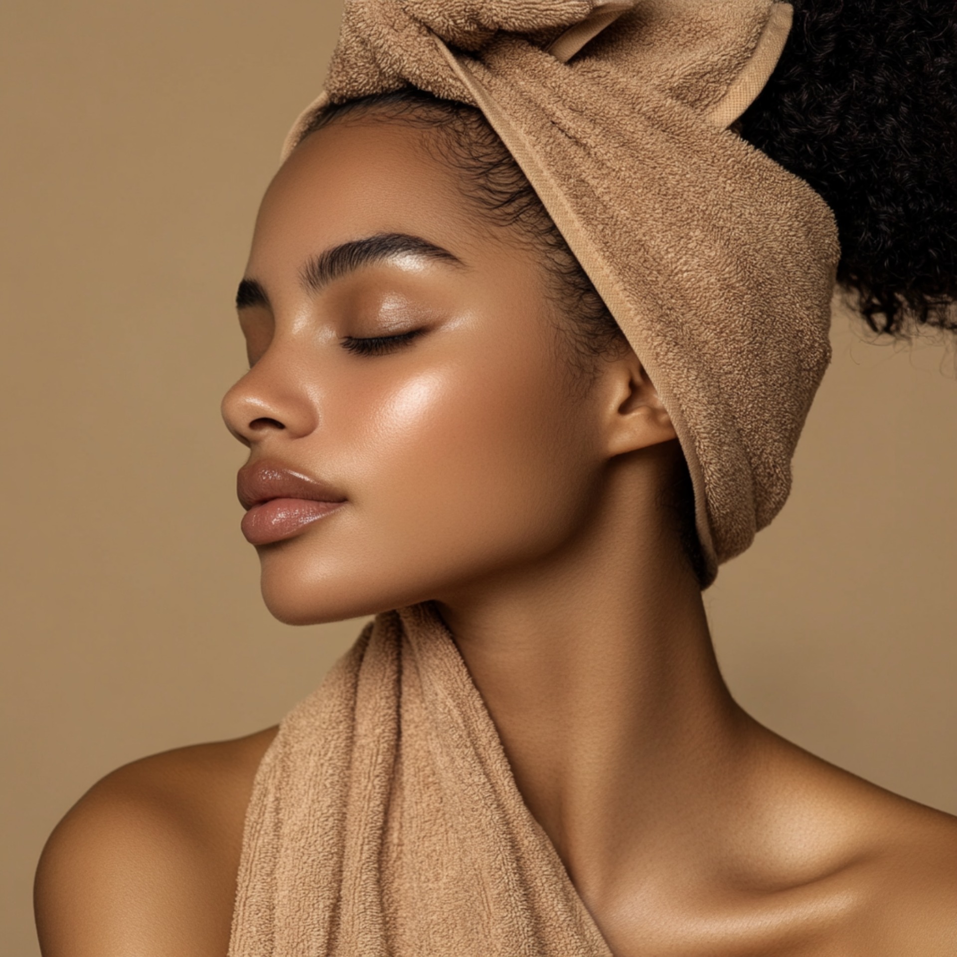 Beautiful woman head turned wellness